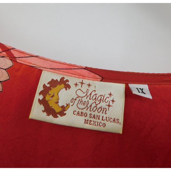 Magic Of The Moon Women's Flared Sleeve Silky Beaded Asymmetrical Blouse Size 1X - Picture 3 of 5